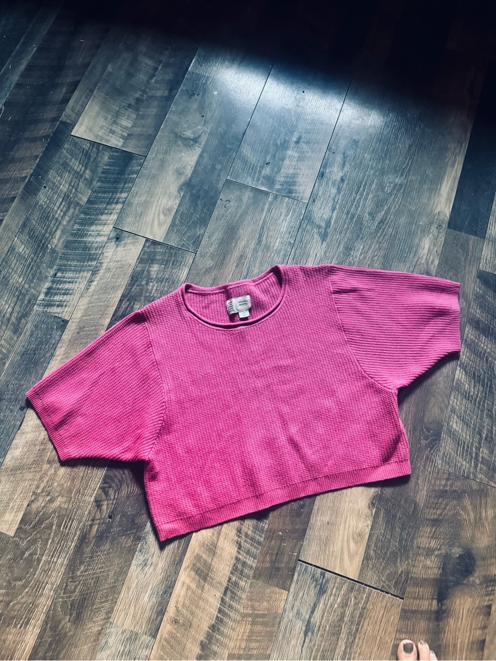 Anthropologie Cropped Ribbed Pink Tee Top